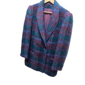 Allen Bernard Ltd Vintage 90's Purple Teal Mohair Double Breasted Blazer